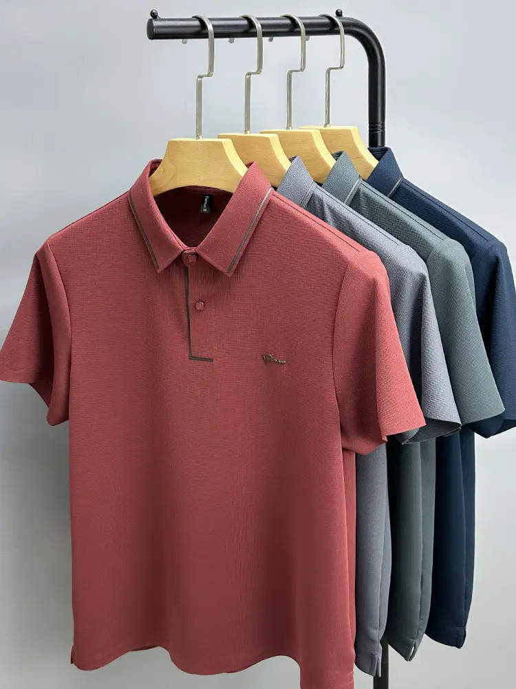 Light luxury brand ice silk short sleeve T-shirt men's lapel casual top summer fashion embroidery cool and breathable POLO shirt