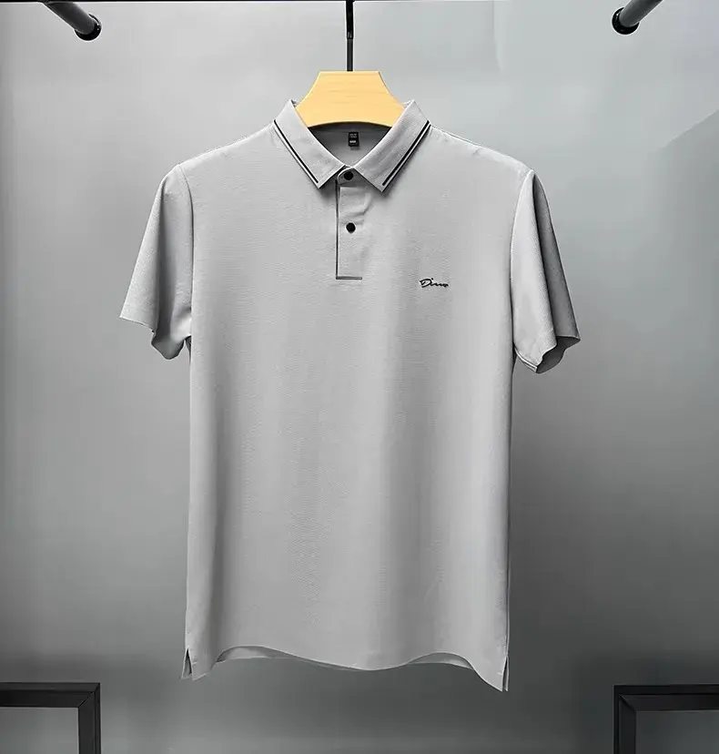 Light luxury brand ice silk short sleeve T-shirt men's lapel casual top summer fashion embroidery cool and breathable POLO shirt