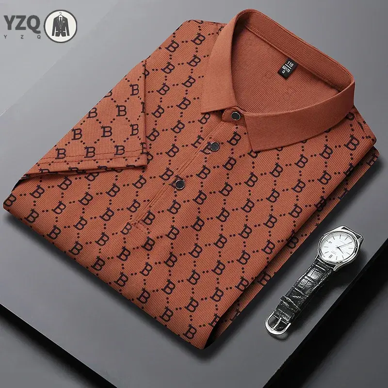 2025 Summer New Men's Business Print Short Sleeved POLO Shirt Comfortable and Cool Casual Fashion T-shirt