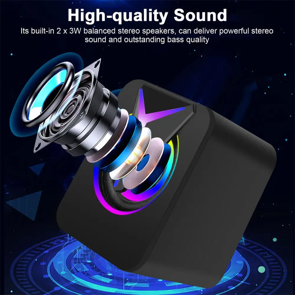3.5mm Mini USB Wired Computer Speakers RGB LED Stereo Bass For PC Laptop Desktop