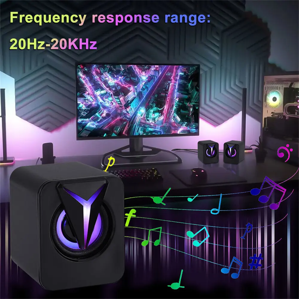 3.5mm Mini USB Wired Computer Speakers RGB LED Stereo Bass For PC Laptop Desktop