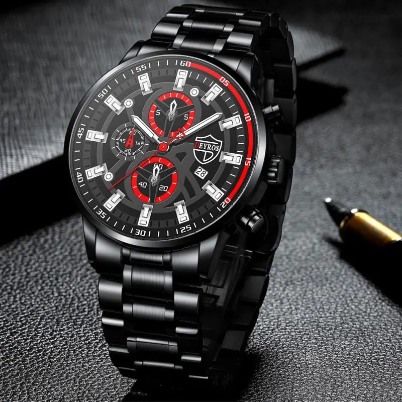 DEYROS 6Pcs/Set Men's Watch Set Fashion Luxury Men's stainless steel Quartz watch Men's Business casual watch