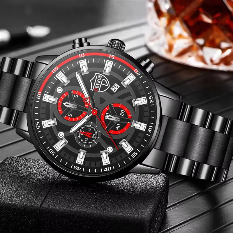 DEYROS 6Pcs/Set Men's Watch Set Fashion Luxury Men's stainless steel Quartz watch Men's Business casual watch