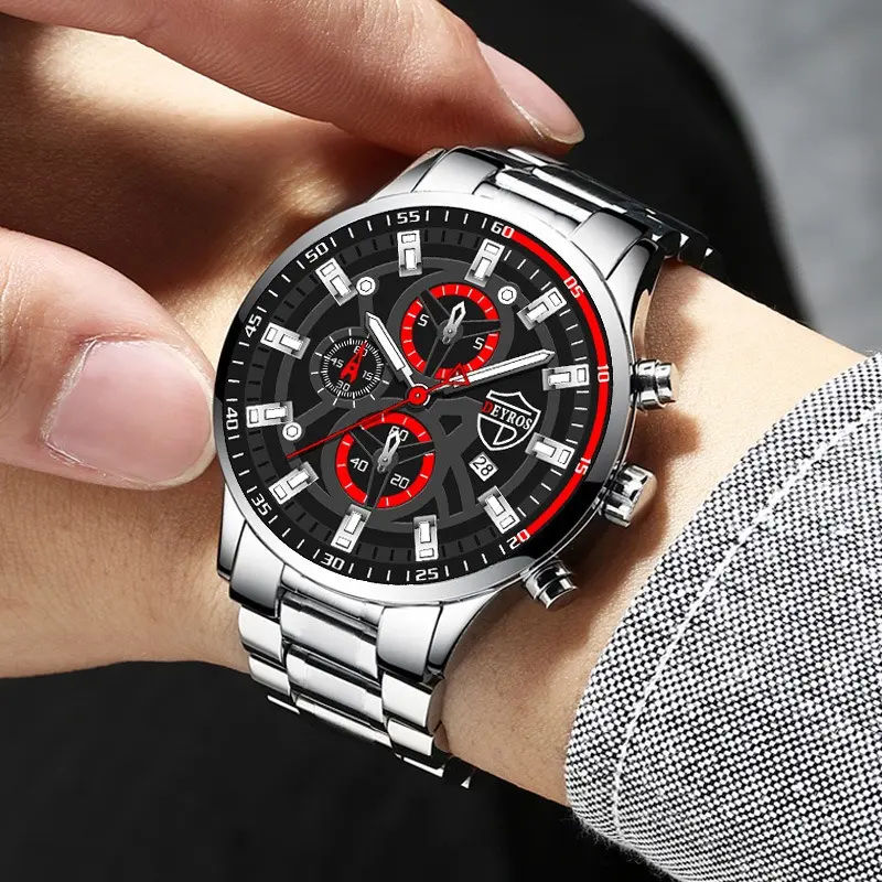 DEYROS 6Pcs/Set Men's Watch Set Fashion Luxury Men's stainless steel Quartz watch Men's Business casual watch