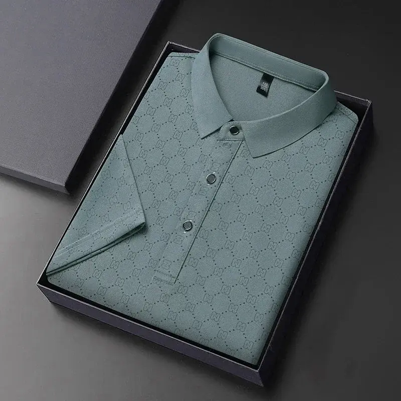 8 Colour Men's Business Casual Printed Short Sleeved Polo Shirt Summer Fashion Top