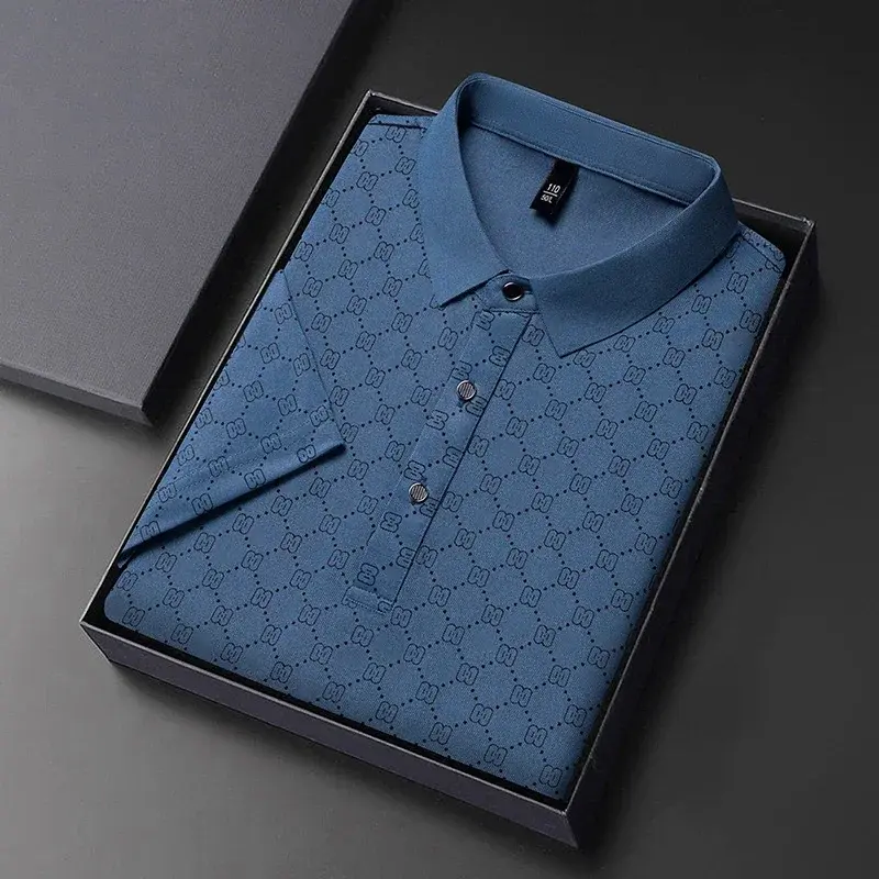8 Colour Men's Business Casual Printed Short Sleeved Polo Shirt Summer Fashion Top