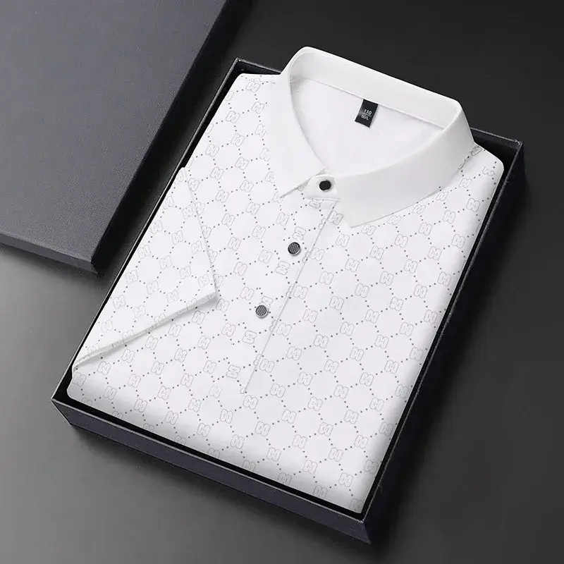 8 Colour Men's Business Casual Printed Short Sleeved Polo Shirt Summer Fashion Top