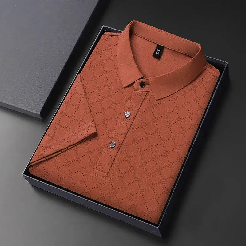 8 Colour Men's Business Casual Printed Short Sleeved Polo Shirt Summer Fashion Top