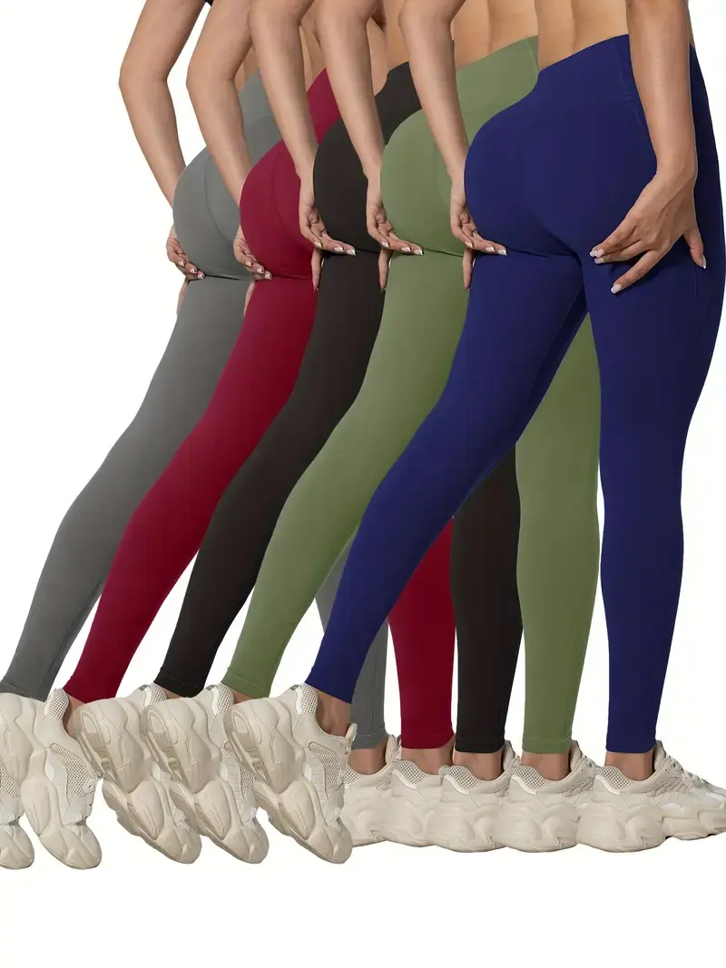 Women Seamless Leggings with Pockets Solid Color High Waist Butt Lifting Tights Slim Elastic Leggings Sportswear