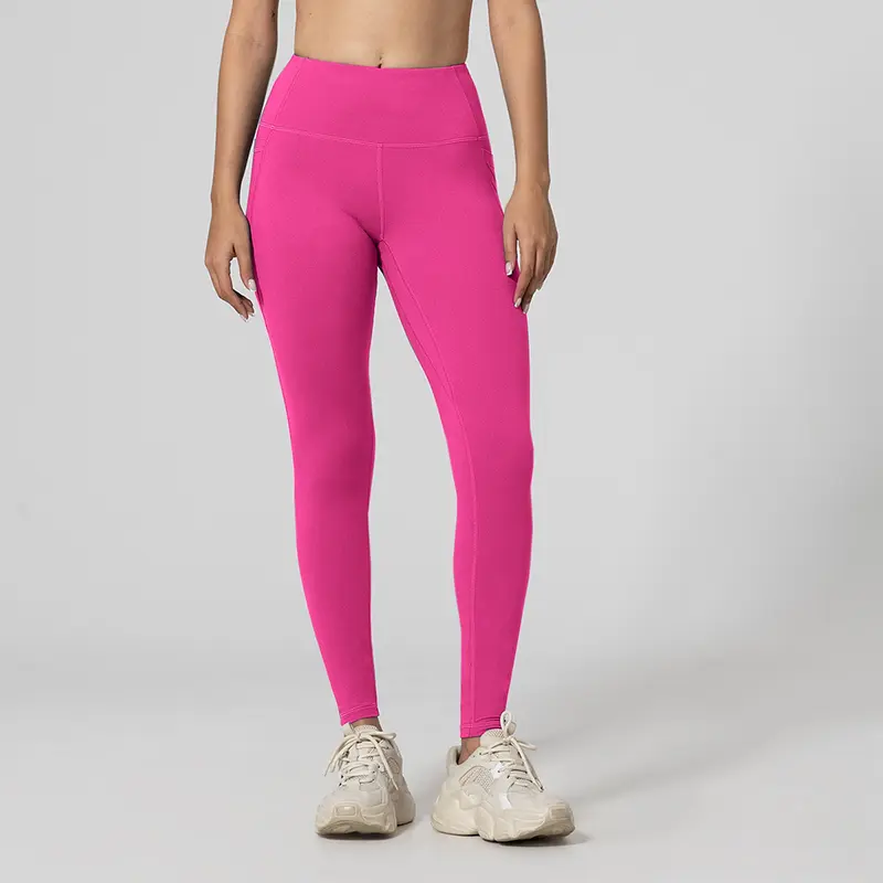 Women Seamless Leggings with Pockets Solid Color High Waist Butt Lifting Tights Slim Elastic Leggings Sportswear