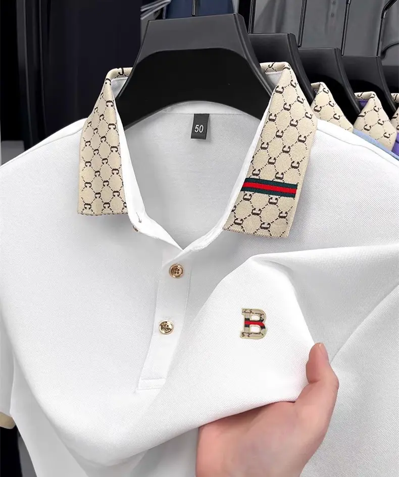 High end brand cotton men's short sleeved polo shirt summer fashion B letter exquisite badge golf silk casual business T-shirt
