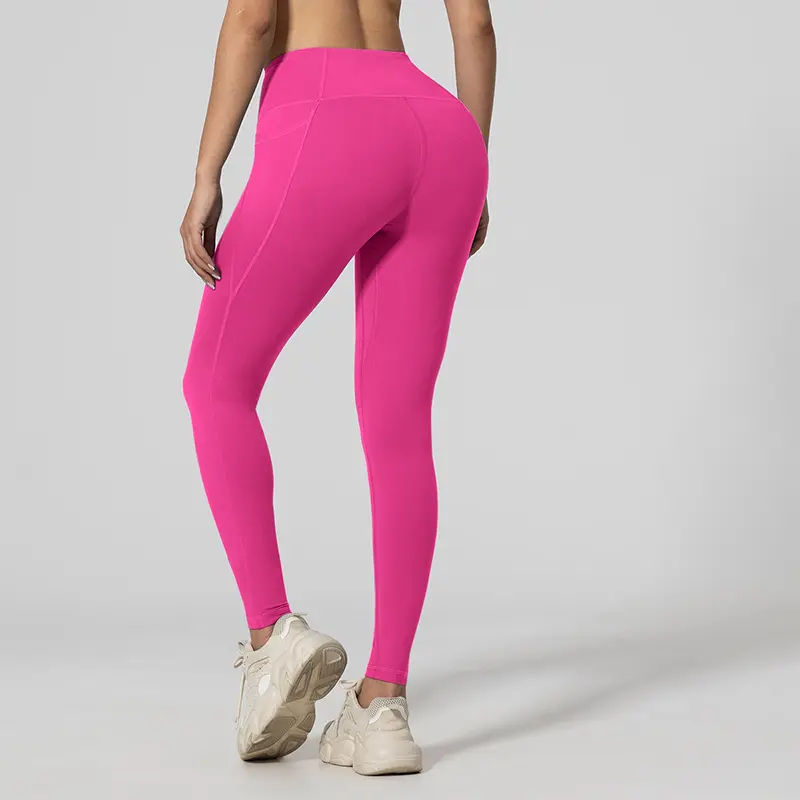 Women Seamless Leggings with Pockets Solid Color High Waist Butt Lifting Tights Slim Elastic Leggings Sportswear