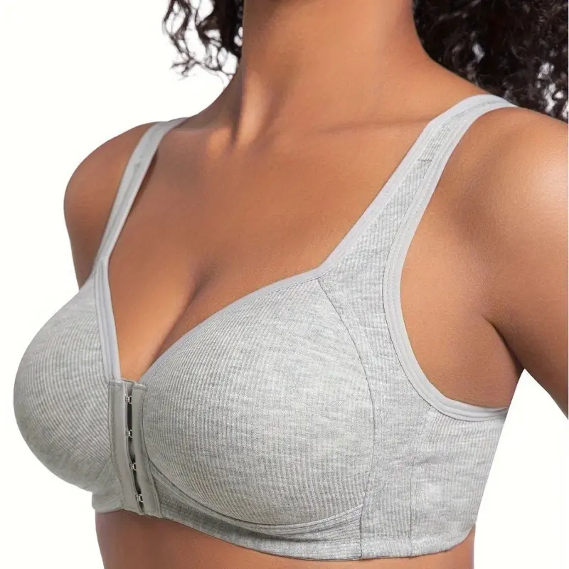 Women's Bra Wire-Free Front Closure Solid Color Full Coverage Fixed Cups More Considerate for Middle-Aged And Elderly Individual