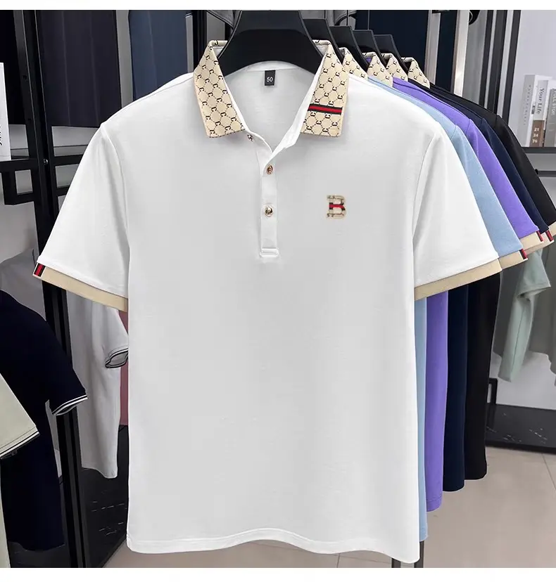 High end brand cotton men's short sleeved polo shirt summer fashion B letter exquisite badge golf silk casual business T-shirt