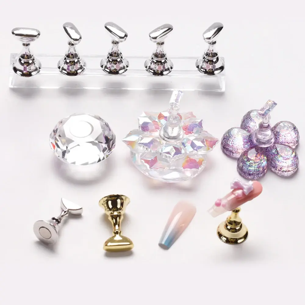 1Pc Magnetic Nail Art Holder Various Acrylic Nail Practice Stand with Clay for Nail Artists,beginners Home DIY Supply Art Tools