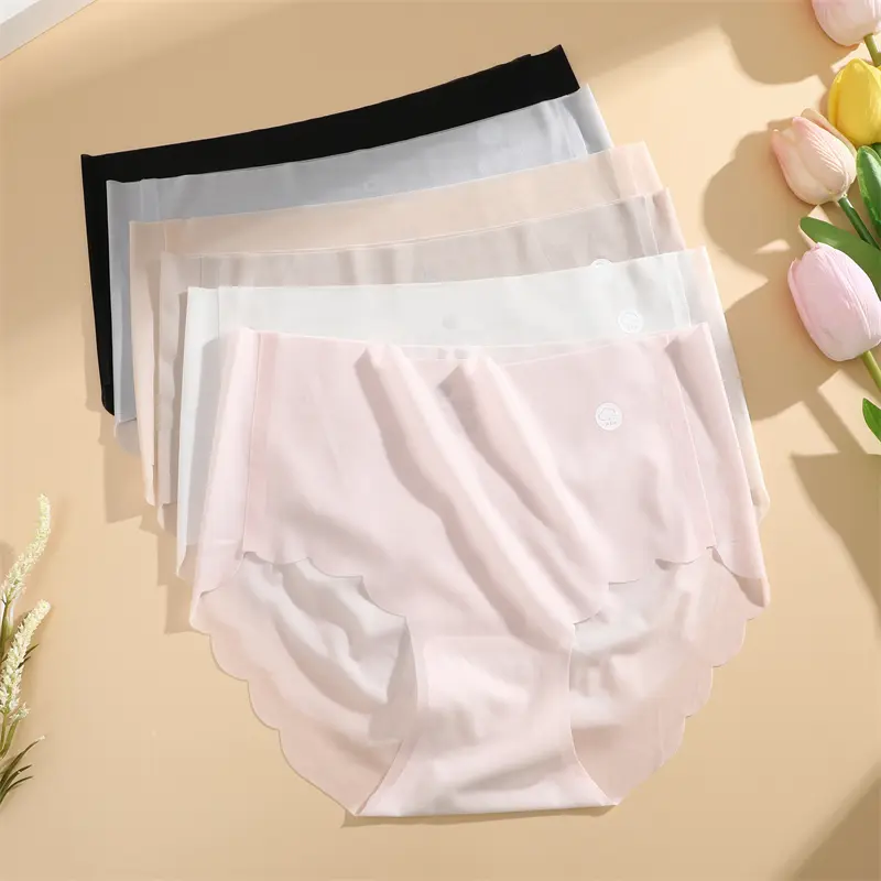 4PCS Ice Silk Seamless Underwear Ultra-thin Women's Panties Sexy Transparent Stretch Briefs High Waist Comfortable Lingerie M-XL