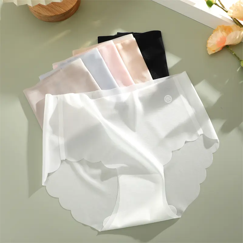 4PCS Ice Silk Seamless Underwear Ultra-thin Women's Panties Sexy Transparent Stretch Briefs High Waist Comfortable Lingerie M-XL