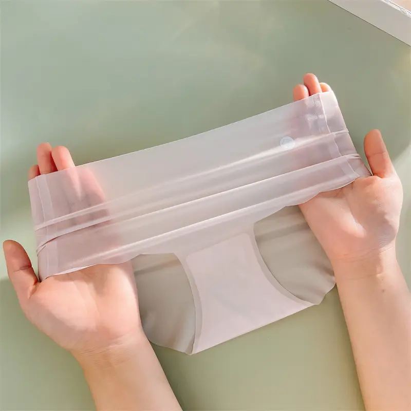 4PCS Ice Silk Seamless Underwear Ultra-thin Women's Panties Sexy Transparent Stretch Briefs High Waist Comfortable Lingerie M-XL