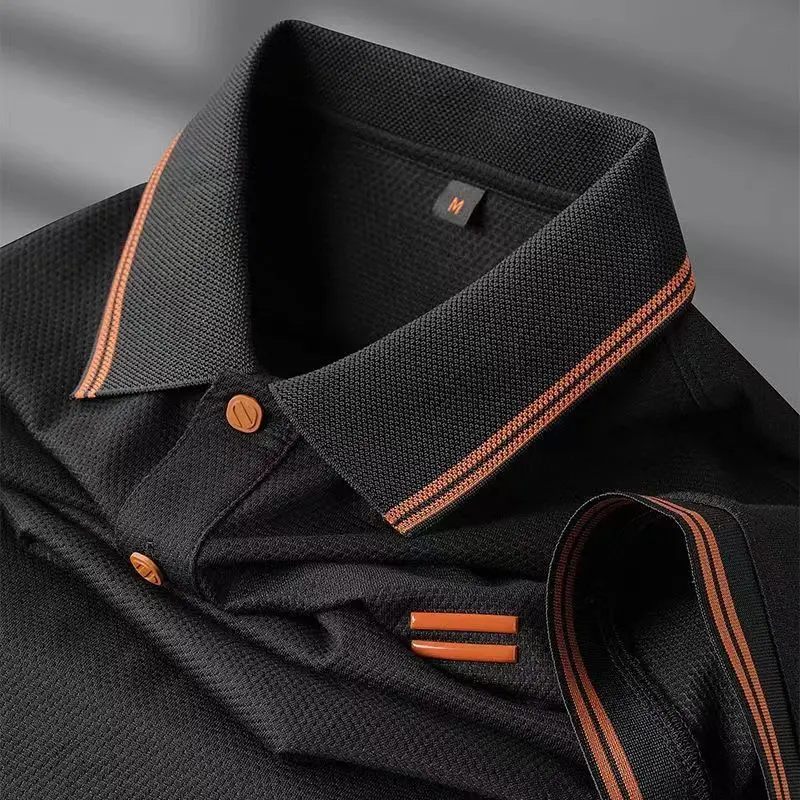 Luxury Brand Men's T-shirt designer Business Loose Fit Turn Down Collar Short Sleeve Polo Shirt Soft Solid Tops Tees Men T-shirt