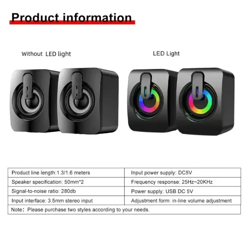 XIKCU Home Camping Computer Speakers PC Sound Box HIFI Stereo Microphone Wired Caixa De Som with LED Light For Desktop Computer