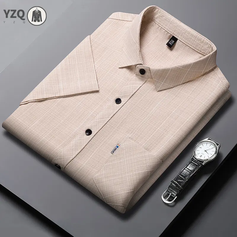 New Men's Business Casual Short Sleeved Printed Shirt with Wrinkle Resistance No Ironing Comfortable All Season Versatile Top