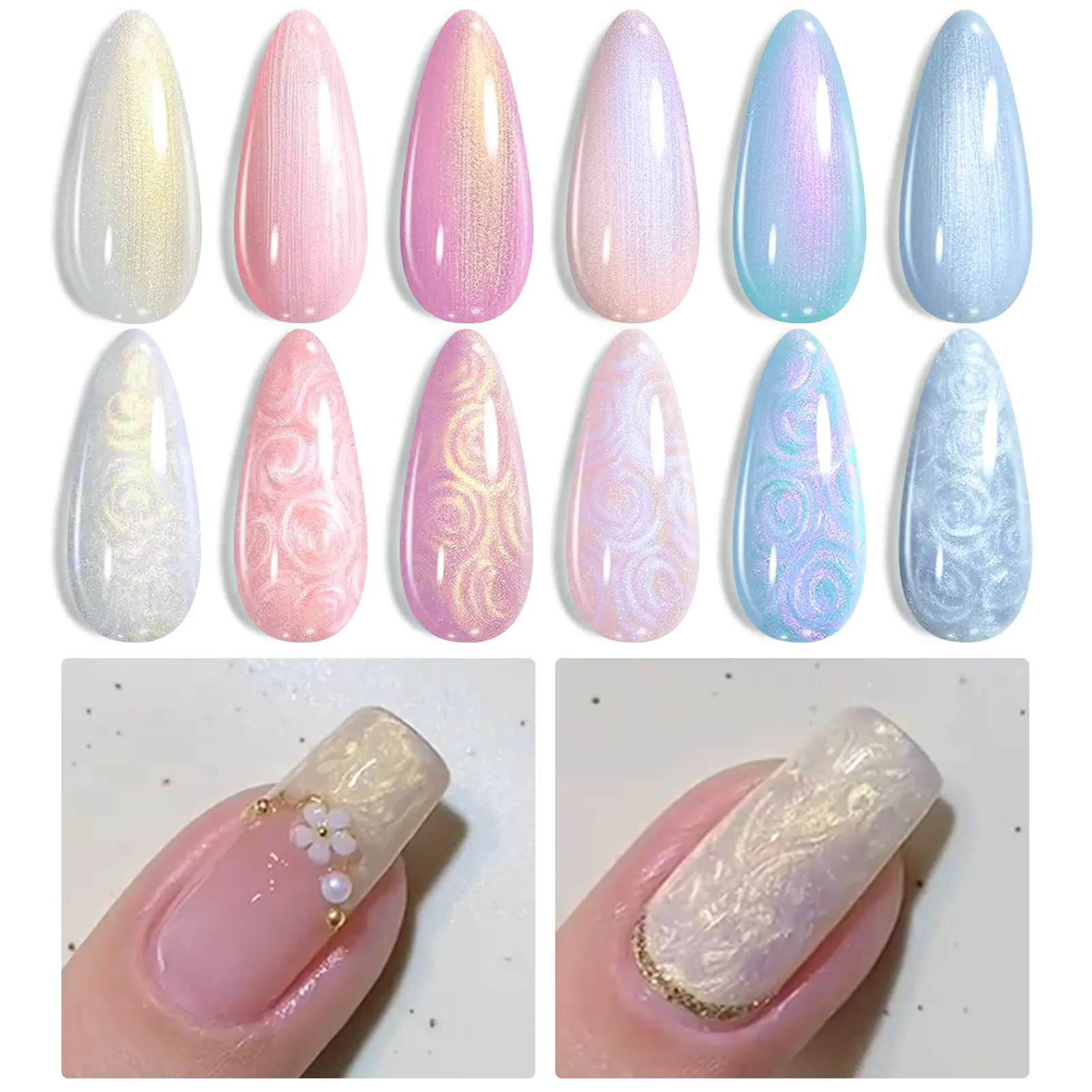 BORN PRETTY 6 Bottles 7ml Pearl Thread Swirl Gel Nail Polish Set Auoras Shell Nebulas Semi-Permanant Varnish Soak Off Nail Art