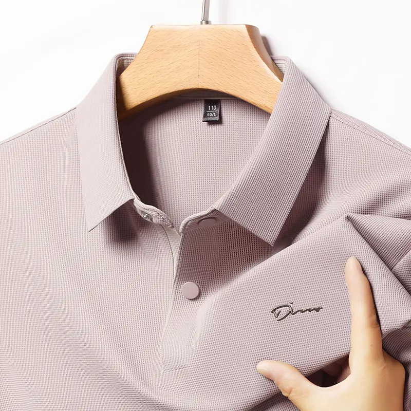 Ice Silk Short Sleeved T-shirt for Men in Summer Business and Leisure Collar Middle-aged Breathable Polo Shirt No TraceT-shirt