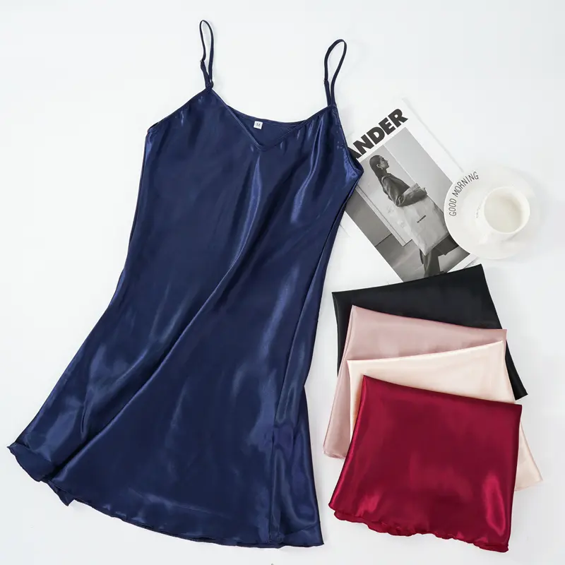 Women's Sexy Silk Satin Night Dress Sleeveless Nighties V-neck Nightgown Nightdress Plus Size Sleepwear Nightwear