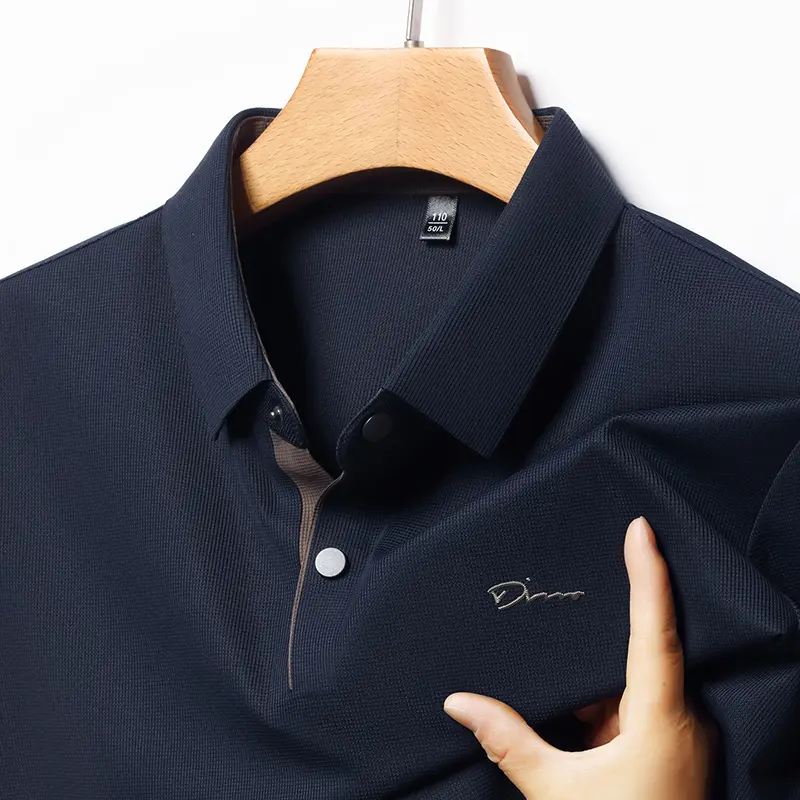 Ice Silk Short Sleeved T-shirt for Men in Summer Business and Leisure Collar Middle-aged Breathable Polo Shirt No TraceT-shirt