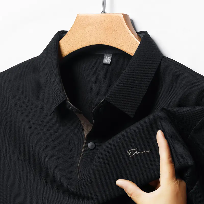 Ice Silk Short Sleeved T-shirt for Men in Summer Business and Leisure Collar Middle-aged Breathable Polo Shirt No TraceT-shirt