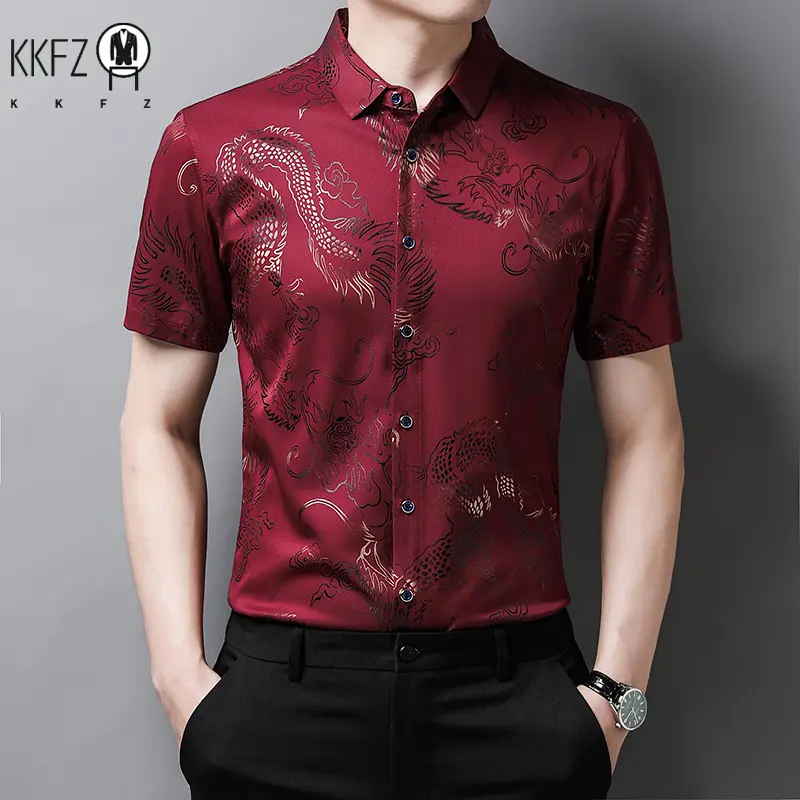 New Men's Casual Printed Short Sleeved Lapel Shirt for Summer Fashion Comfort No Ironing Wrinkle Resistant Top