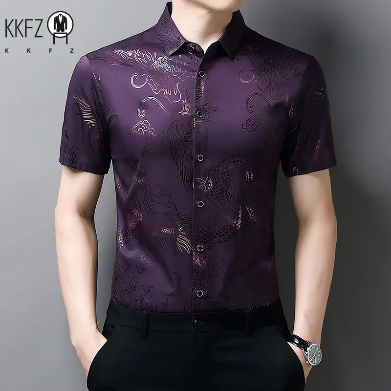 New Men's Casual Printed Short Sleeved Lapel Shirt for Summer Fashion Comfort No Ironing Wrinkle Resistant Top