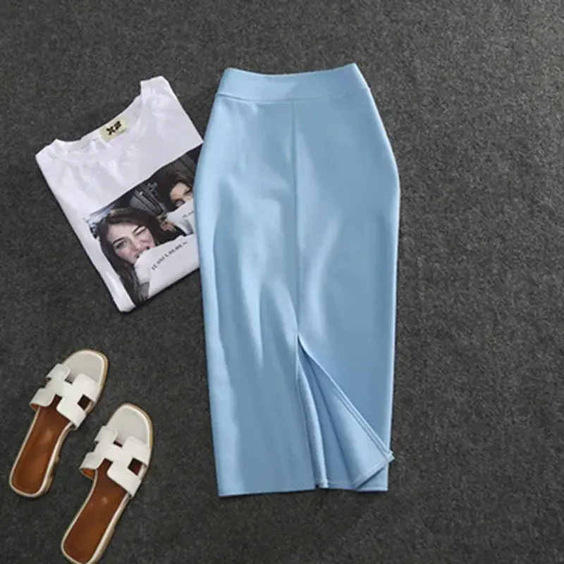2025 New Women's Pencil Skirts Solid Pur High Waist Slim Fit Girl Summer Office Lady Elastic Female Sexy Tube Faldas PL211