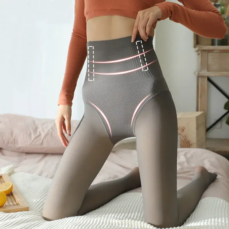 High Wasit Pantyhose Women Winter Warm Stomach Leggings Elastic Pantyhose Plus Velvet Thicken Tights Corset Shaping Stockings