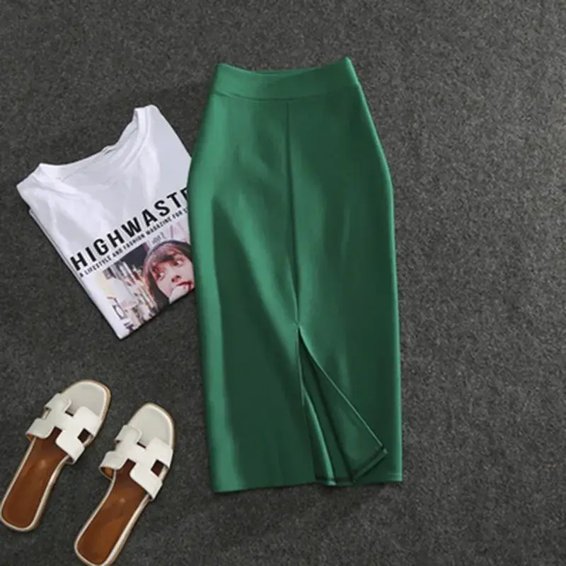 2025 New Women's Pencil Skirts Solid Pur High Waist Slim Fit Girl Summer Office Lady Elastic Female Sexy Tube Faldas PL211