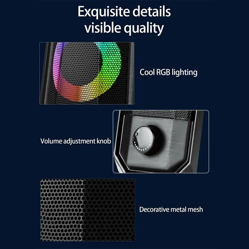 Desktop Speakers, 2.0 Channel PC Computer HiFi Stereo Gaming Speaker with Colorful LED Light Modes, Enhanced Bass