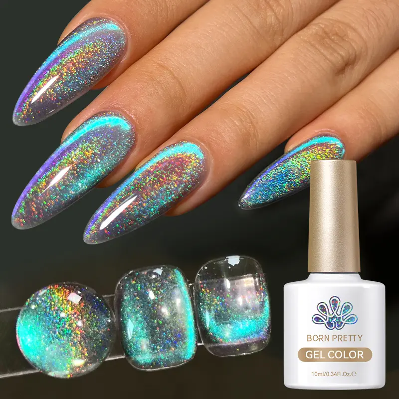 BORN PRETTY 9D Holographics Rainbow Cat Magnetic Gel Nail Polish Blue Glass Bead Soak Off UV LED Nail Art Manicue 10ml/15ml
