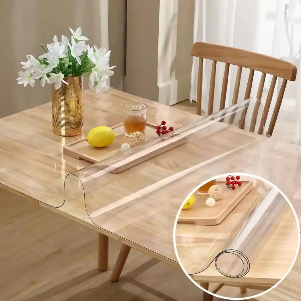 Soft Glass Tablecloth Transparent PVC Table Cloth Waterproof Oil Proof Kitchen Dining Rectangular Table Cover Matte Clear