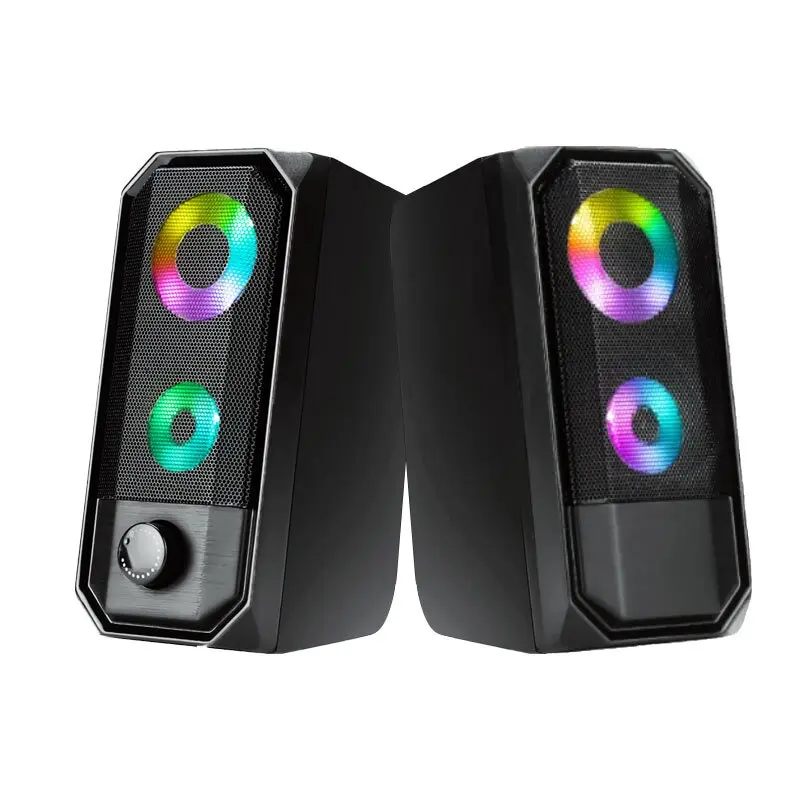 Desktop Speakers, 2.0 Channel PC Computer HiFi Stereo Gaming Speaker with Colorful LED Light Modes, Enhanced Bass