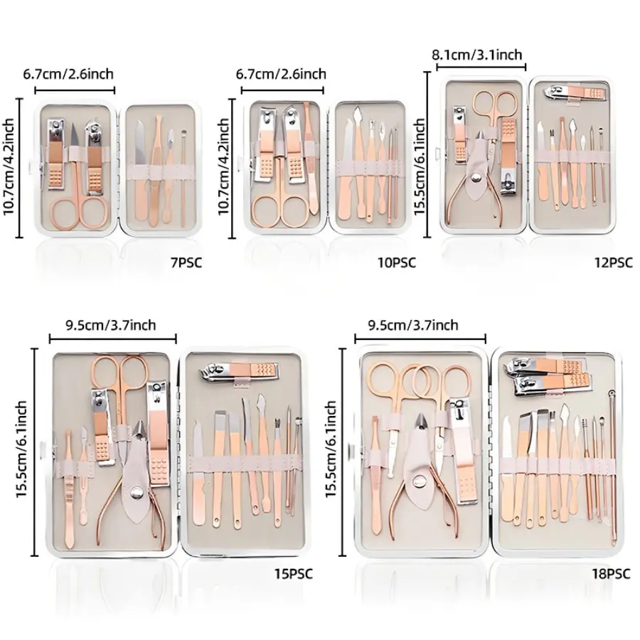 7/10/12/15/18PCS Nail Clippers Set Stainless Steel Manicure Kit Professional Nail Scissors Cuticle Trimmer with Travel Case