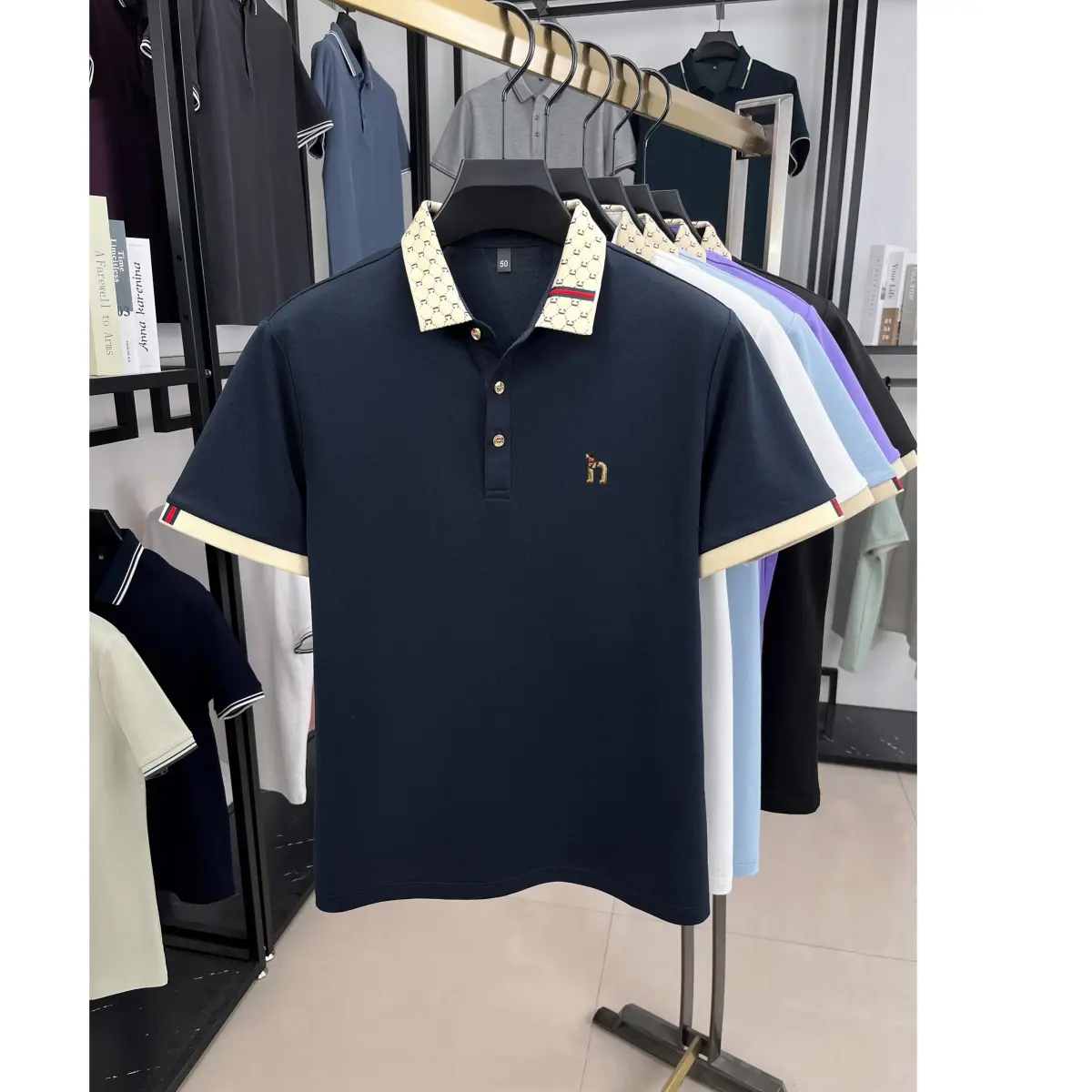 Summer New Luxury Men's Teddy Dog Pattern Design Embroidered Short Sleeve Golf Shirt Comfortable Pure Cotton Business Casual Top