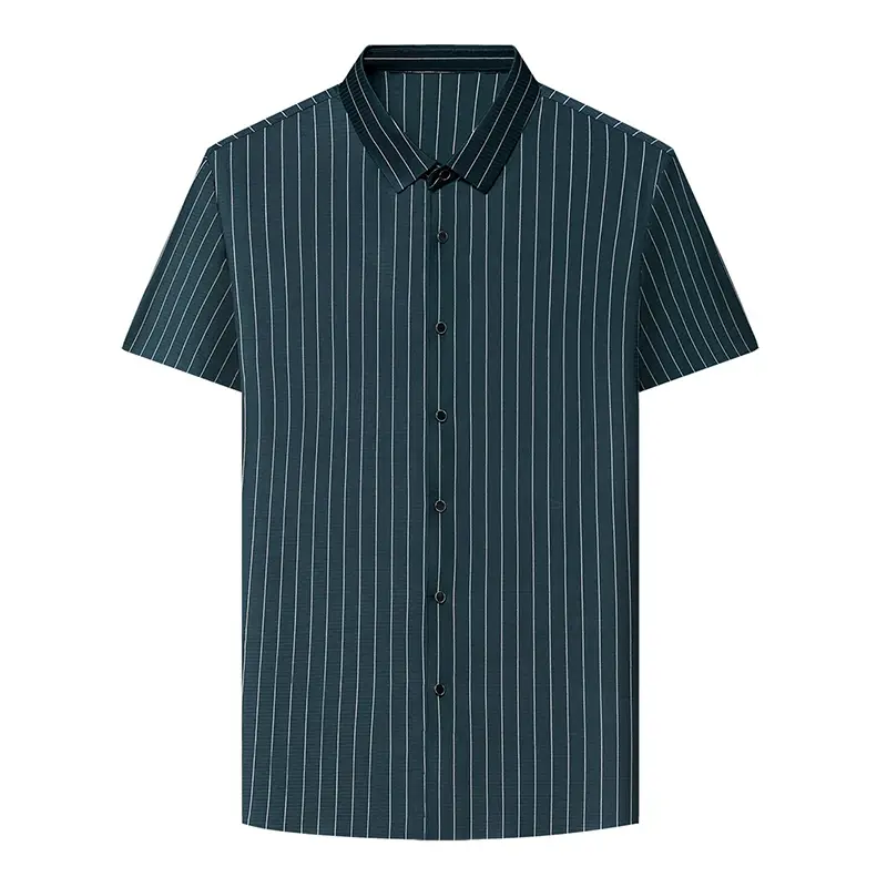 New Men's Stripe Business Casual Solid Color Short Sleeved Shirt for Summer Fashion No Ironing Comfortable and Versatile Top