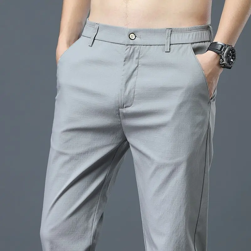 Ice Silk Men's Golf Men's Midweight Casual Pants Sports Pants Simple Design Khaki Black Slim Straight Leg Stretch Casual Trouse