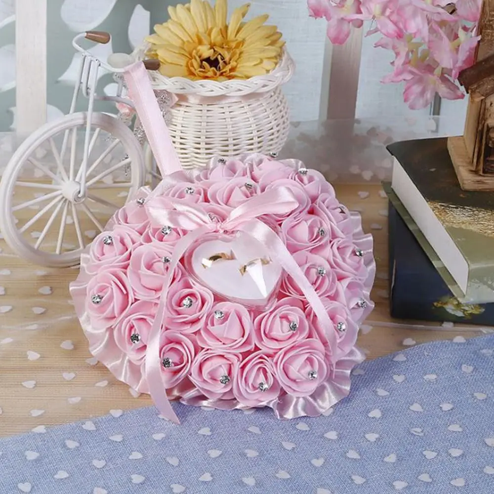 Heart Ring Pillow for Wedding Valentine's Day Favors Mariage Ring Display Pillow Cushion With Transparent Box Ring Bearer Pillow
