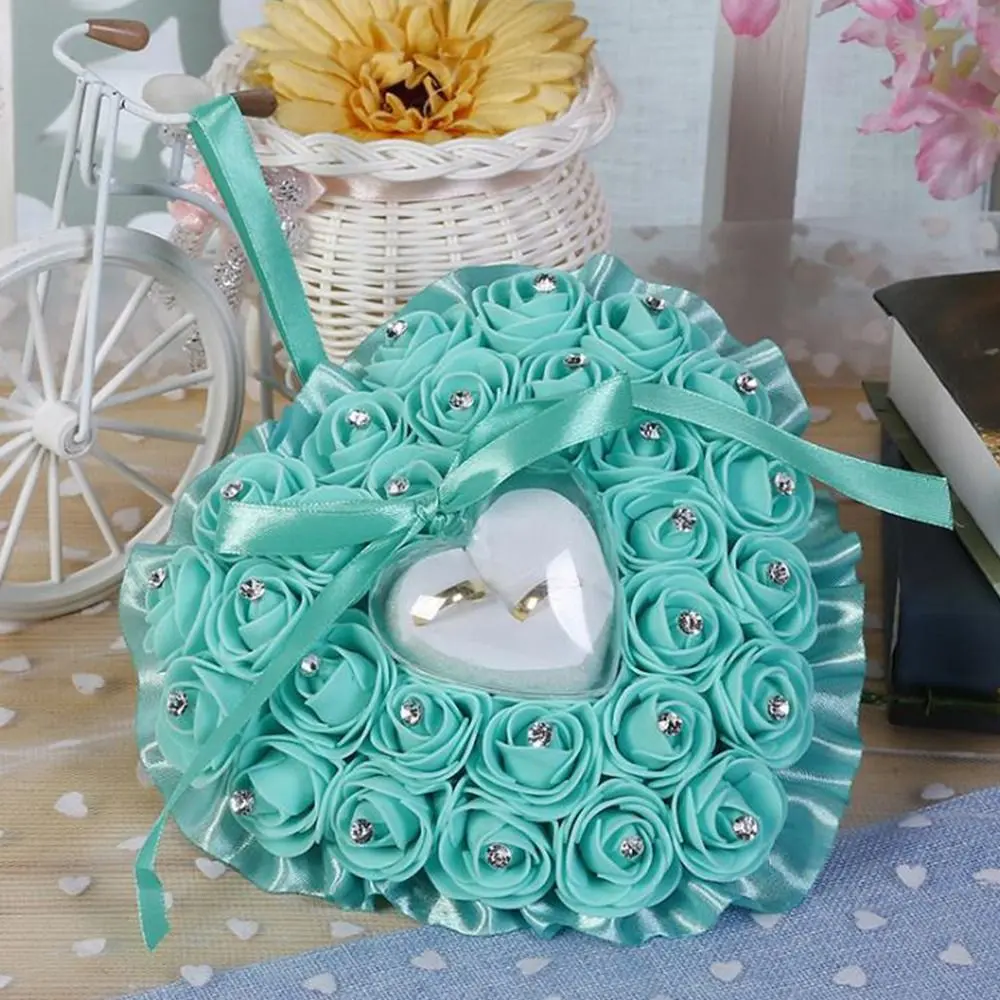 Heart Ring Pillow for Wedding Valentine's Day Favors Mariage Ring Display Pillow Cushion With Transparent Box Ring Bearer Pillow