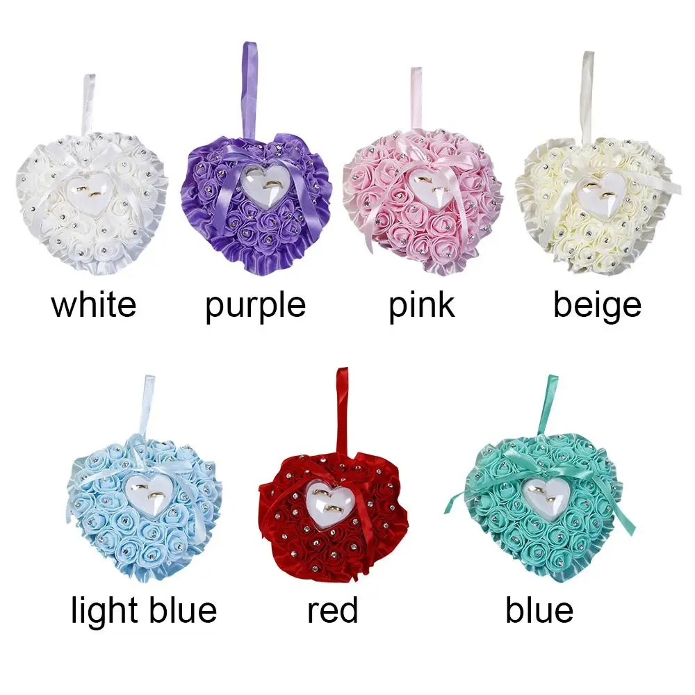 Heart Ring Pillow for Wedding Valentine's Day Favors Mariage Ring Display Pillow Cushion With Transparent Box Ring Bearer Pillow