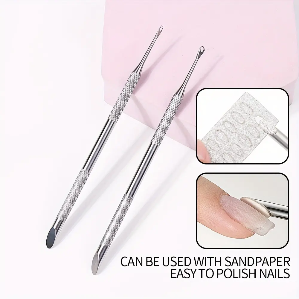 Double-Headed Nail Pusher Stainless Steel Cuticle Remover Exfoliation Prep Tool Clean Dead Skin Circle Bevel Shovel Manicure Pen