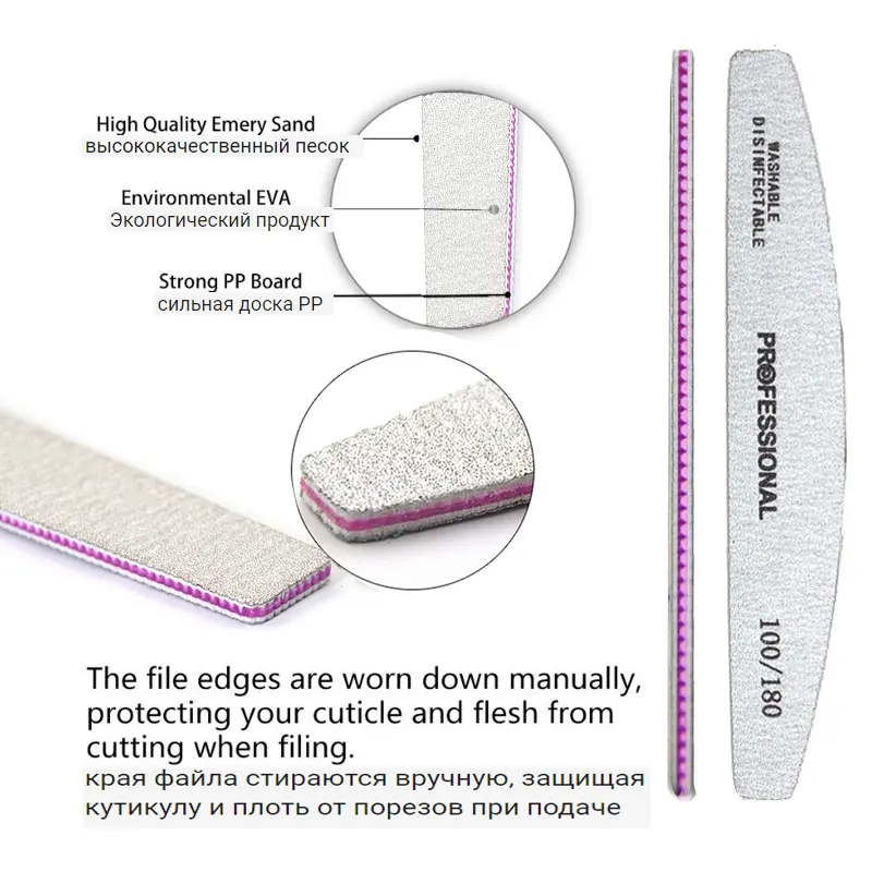 50/25 Pcs/Pack Professional Washable Nail Files 100 To 180 Half Moon Strong Sandpaper Durable File Nails Tools Manicure Supplies