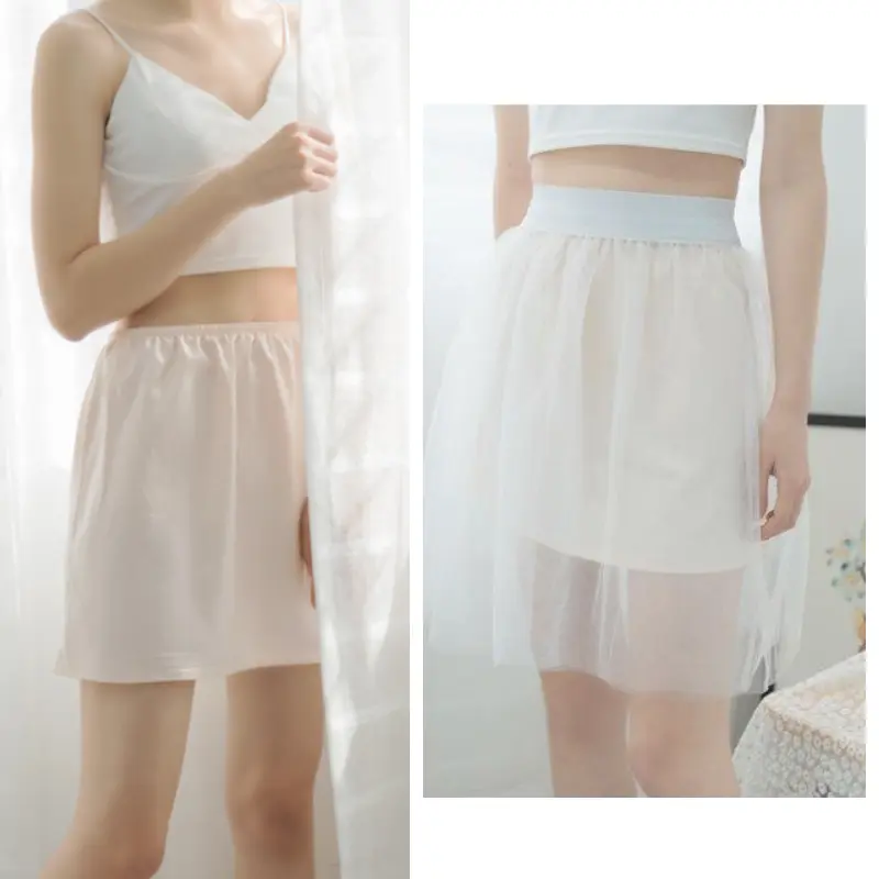 Summer Women's Intimates Casual Mini Lined Skirts Elastic Slips Underskirt Ladies Basic Half Petticoat Intimates Sleepwear