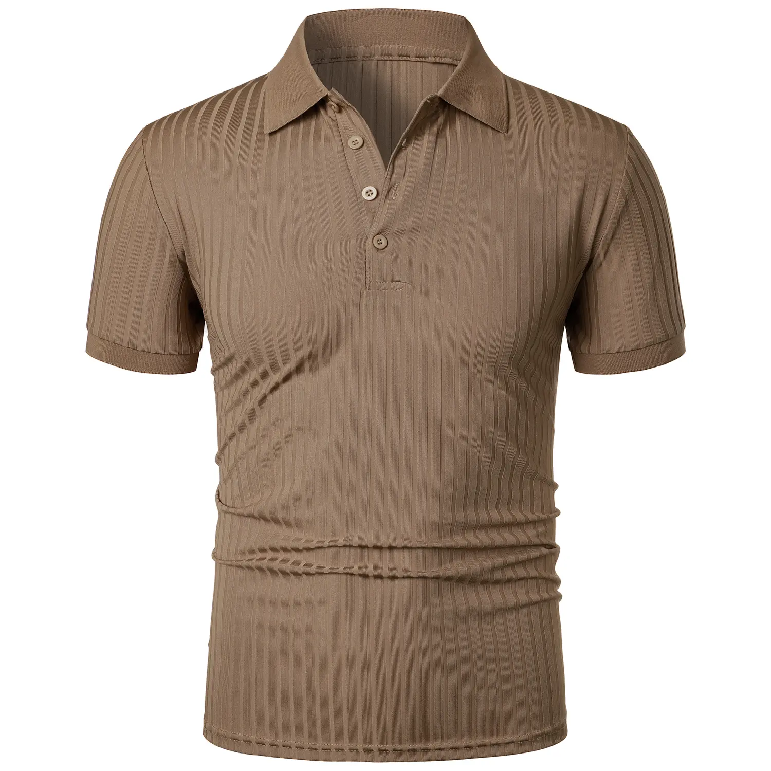 Men's running sports fitness wear summer high stretch vertical short-sleeved POLO shirt slim knit base shirt